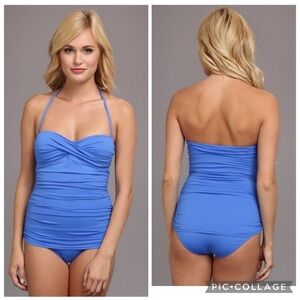 Tommy Bahama Pearl Shirted Twist Front Bandeau One Piece swimsuit size 8